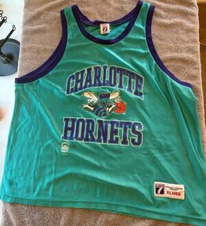 Vintage Charlotte Hornets Practice Jersey Logo 7 1990s NBA Mesh Collectible Rare